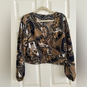 Long sleeve cropped blouse mob wife aesthetic top size 3XL